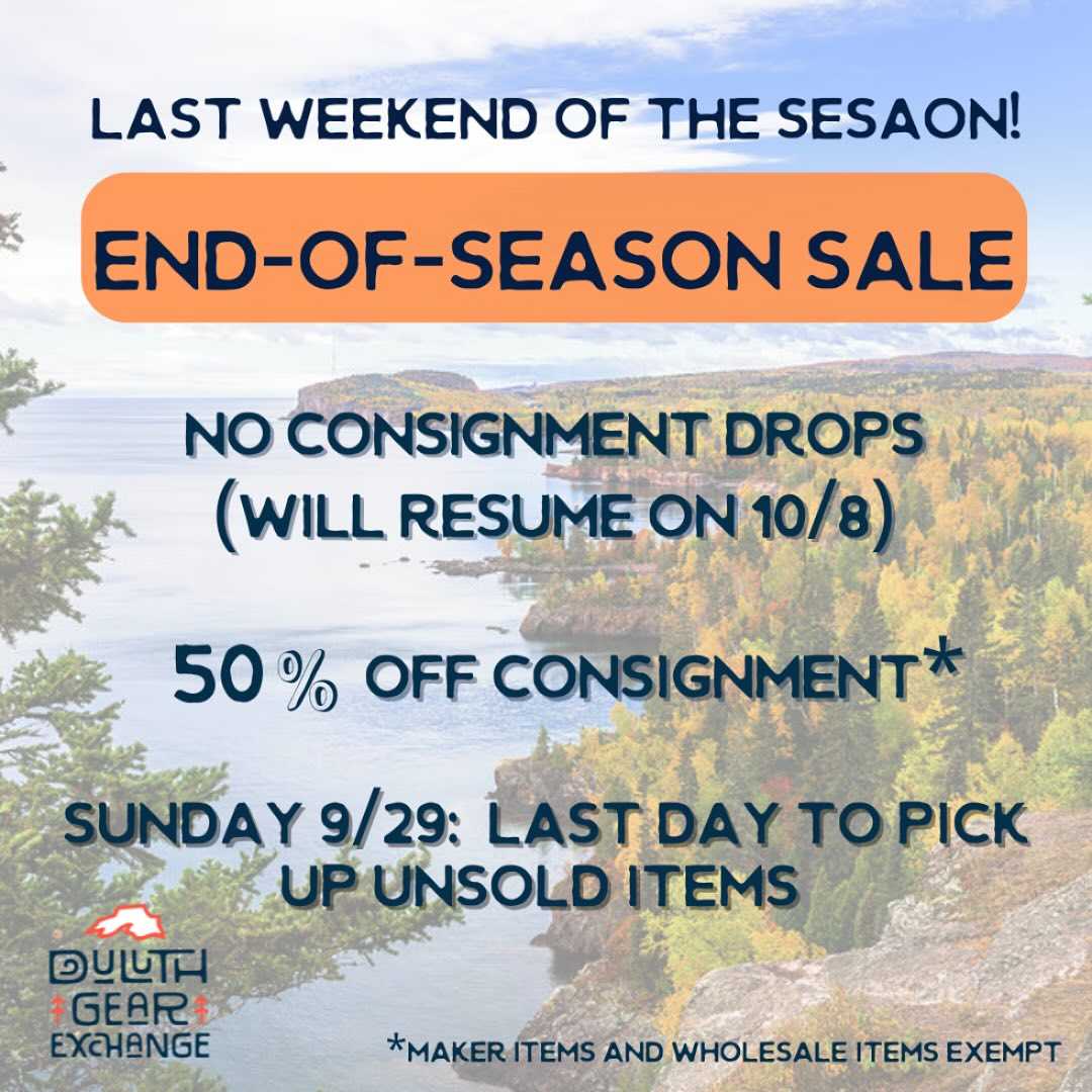 The last weekend of the Spring + Summer Season is here! 

The store is getting thin, but the deals are here for the taking!

Friendly reminder that items not picked up by the end of day on Sunday get donated to DGE. 

Because we anticipate lots of folks coming in to grab items, *we are pausing consignment drops* for the weekend to keep systems streamlined. Consignment will resume on 10/8 at the opening week for Fall + Winter Season.